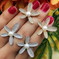 soramoore romantic flower pearl stud earrings finding pave rhinestone cz for women earrings making fashion jewelry accessories