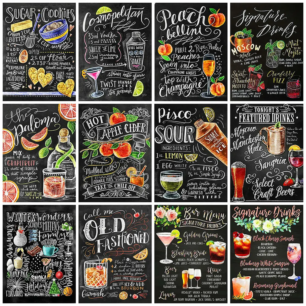 

DIY Diamond Painting Blackboard Text Cross Stitch Diamond Embroidery Scenery Mosaic Kitchen Art Needlework Wall Decor