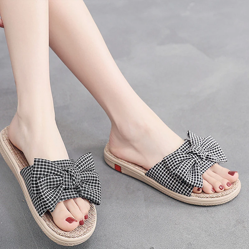 Летние льняные домашние тапочки для женщин женские сандалии и YAOGUANG бесшумные