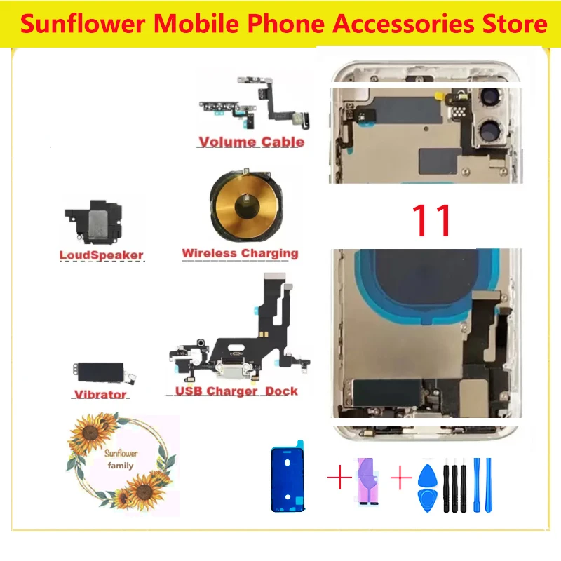 

Full Assembly Back Cover Housing For Iphone 11 11Pro 11Promax Battery Rear Door Middle Chassis Frame with Flex Cable