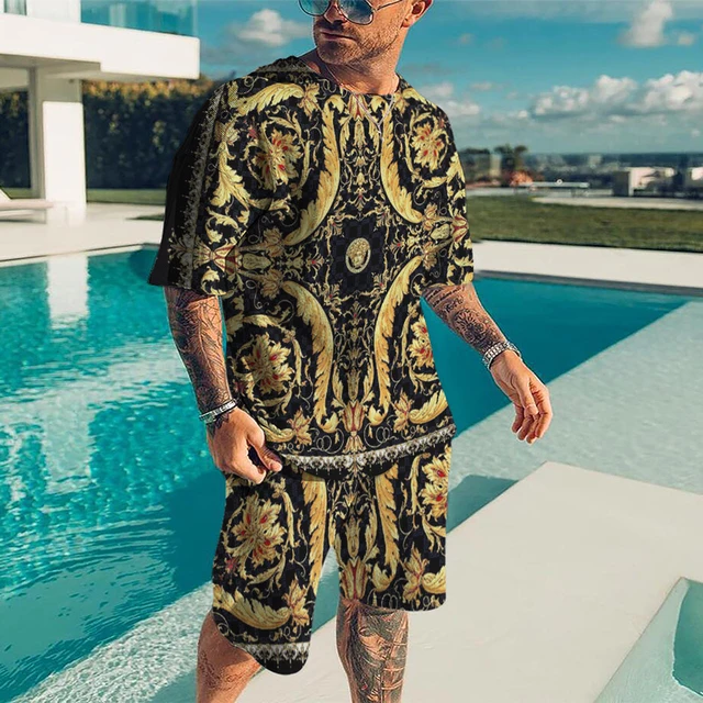 Men Summer Casual Luxury Set For Male Jogging Sportwear Tracksuit Streetwear Short Sleeve Shirt Shorts 3D Print Oversize Clothes