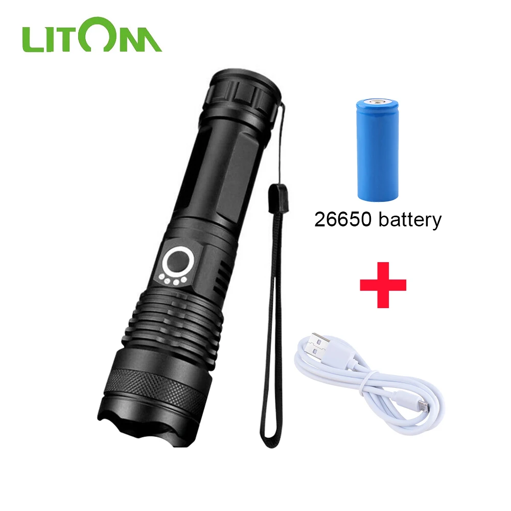 

LITOM XHP50 LED Flashlight Zoomable 2500 Lumens USB Rechargeable Torch 3 Modes Waterproof Flashlight for Outdoor Camping Lamp