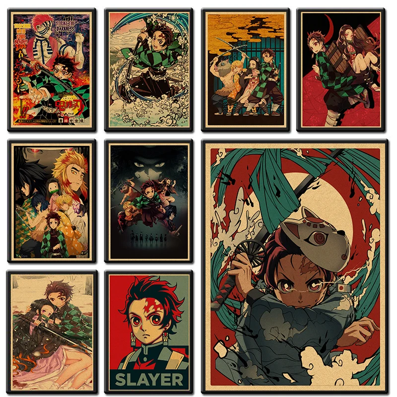 

Плакаты из крафт-бумаги с фигурками рассекающих демонов, киметасу, нет яибы, танджиру, незуко, зенитсу, аниме, Настенный декор, плакат, художе...