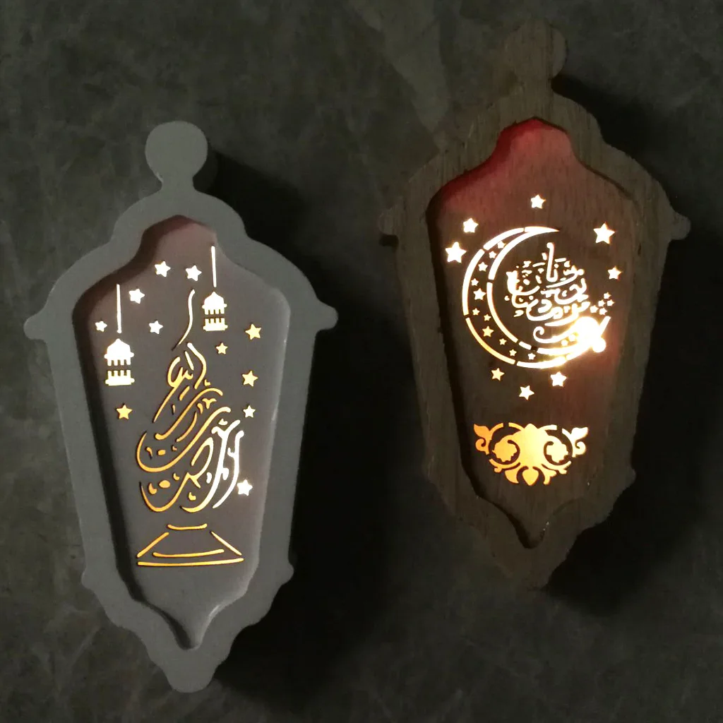 

Ramadan Lights, Eid Mubarak Led Light Ramadan Hanging Lamp Wooden Ornament with House Shape Craft for Home Wall Decoration