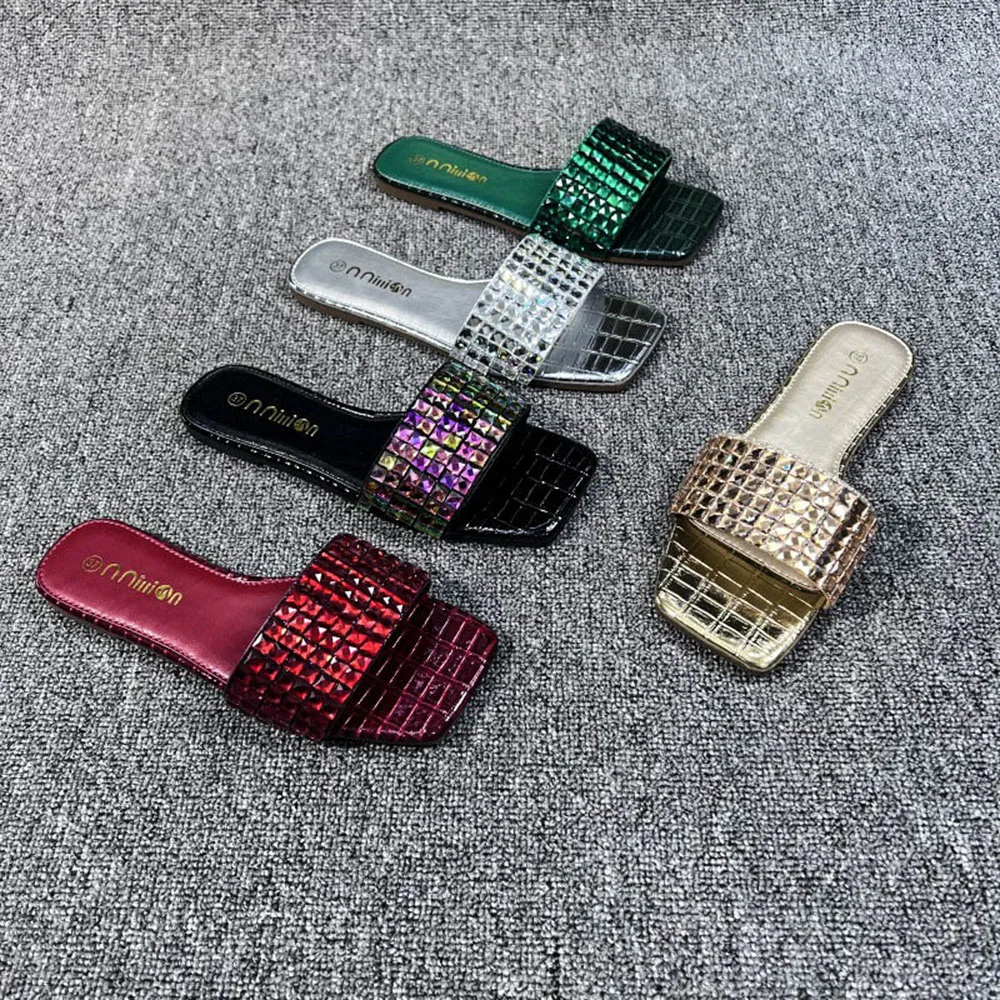 

Женские туфли, новые летние модные сандалии на плоской подошве с квадратным носком, женские пляжные сандалии qt964