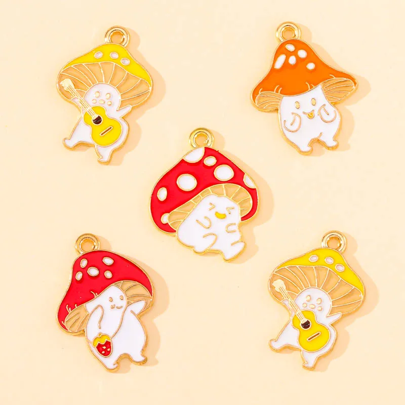 

20Pcs Enamel Cute Mushroom Collection Funny Play Guitar Charms for DIY Making Earring Pendant Cartoon Jewelry Gift For Kid Frien