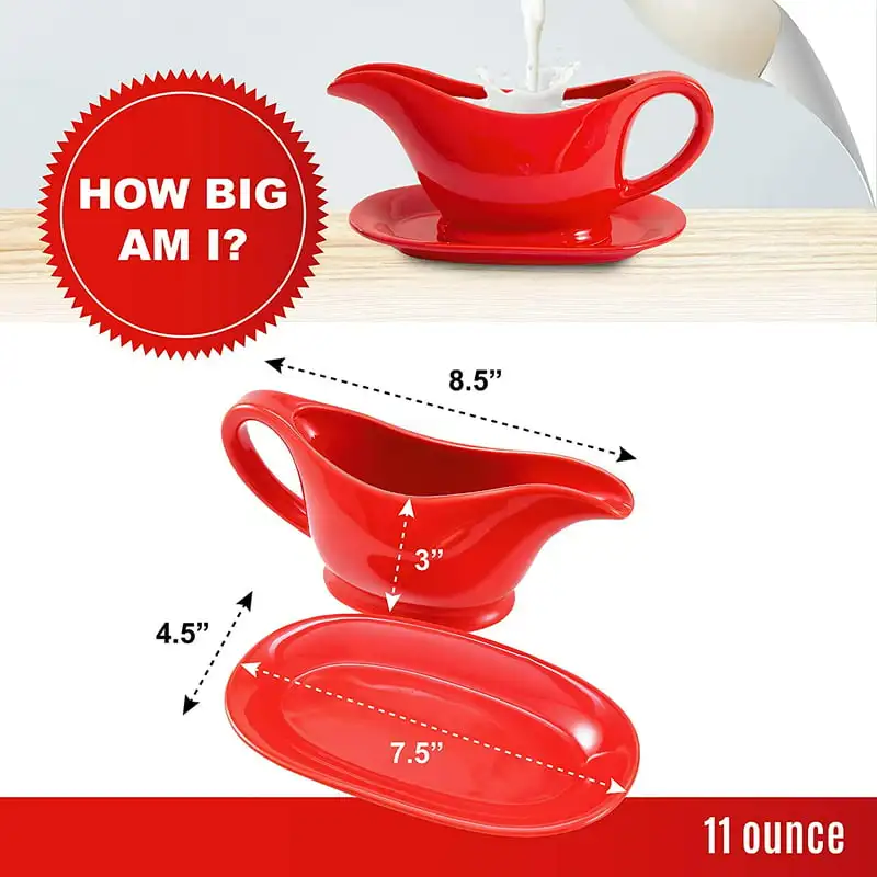 

Kokido Extra-Large Red Gravy Boat & Tray Set For Sauce Dressings, Milk, and Broth - 15.2 fl. Oz.