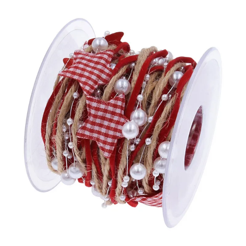 Red Christmas Ribbon Decoration for Tree Star Bead Chain Ribbon Christmas Tree DIY Xmas Navidad Home Ornaments 2023 New Year