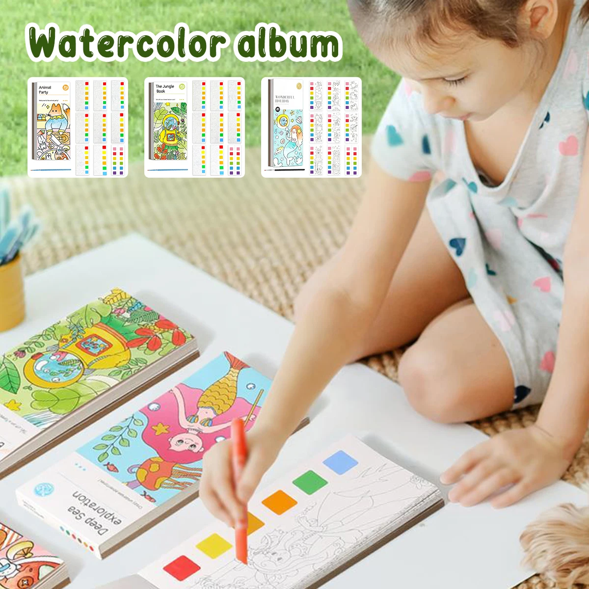 

Карманная книга для рисования акварелью с кистью, 6 цветов, 20 страниц, книжка-раскраска акварелью, творческая книга для рисования акварелью в дошкольном стиле