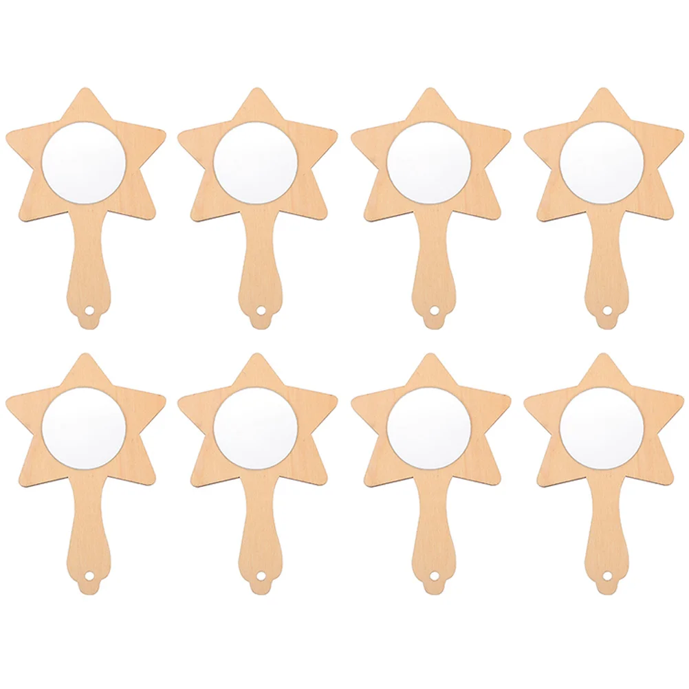 

Mirror Wooden Diy Craft Wood Kids Blank Hand Unpainted Painting Mirrors Handheld Toy Toys Crafts Makeup Children Vintage