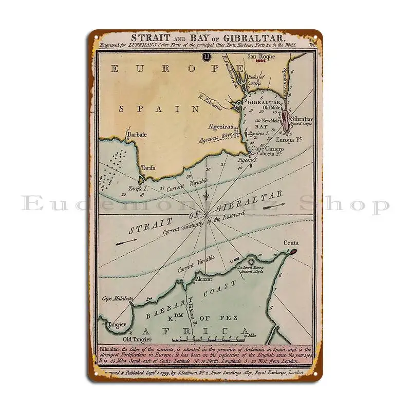 Винтажная карта пролива Гибралтара 1780 металлический плакат на стену декор для