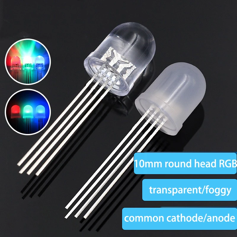 

F10 10mm Transparent Foggy Light Emitting Diode LED RGB Tri-color 4 Pin Red Green Blue Common Cathode Anode In-line Light Beads