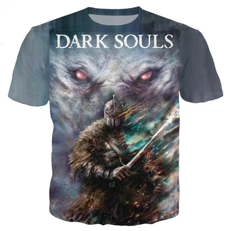 

Новинка 2023, футболка с 3D принтом игры Dark Soul для мужчин и женщин, модная повседневная футболка с коротким рукавом в стиле Харадзюку, женская футболка