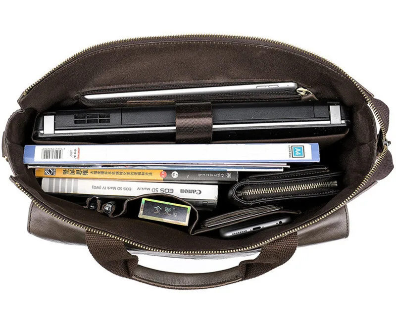 First layer cowhide men's briefcase vintage outdoor luxury natural genuine leather handbag office work laptop messenger bag
