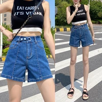 women shorts side slit empire retro design straight denim trousers button summer high quality all match ulzzang fashion students