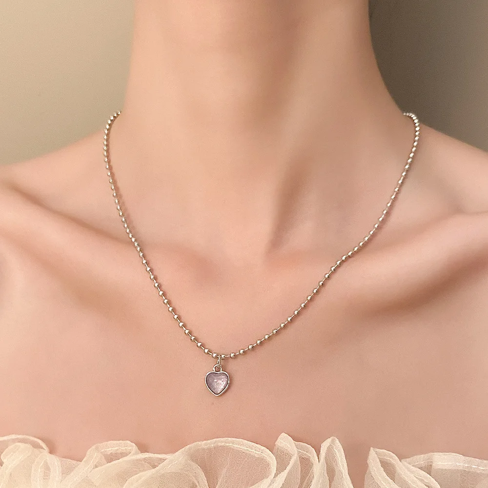 

European And American Ins Purple Love Necklace Female Fashion Light Luxury Niche Design Heart-Shaped Clavicle Chain Temperament
