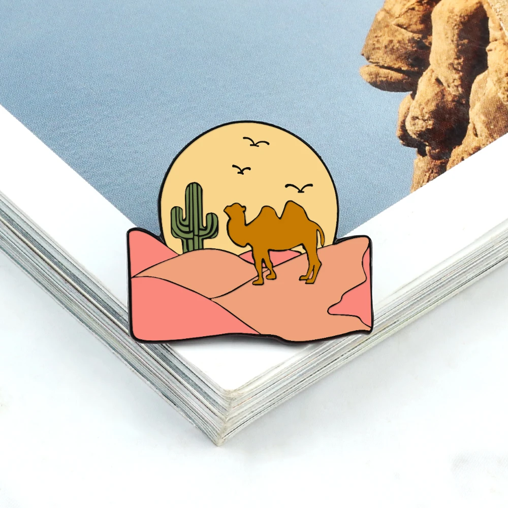 Эмалированные булавки в виде мультяшного пейзажа брошь пустыне верблюжья кактус