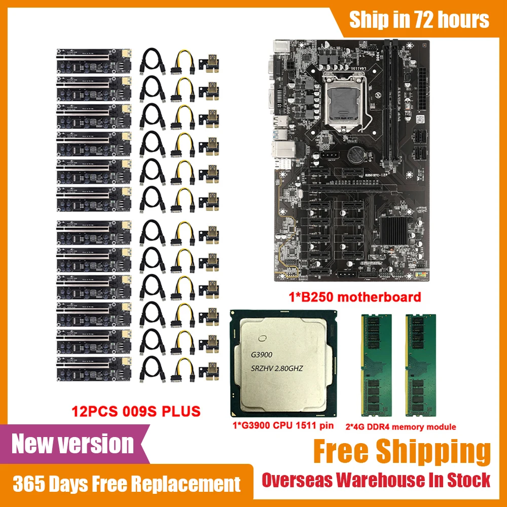 

BTC-B250 Mining Motherboard Support 12 GPU LGA1151 DDR4 Maximum 16GB For 12 PCIE 1x 16x Graphics Card Bitcoin Ethereum Miner Rig