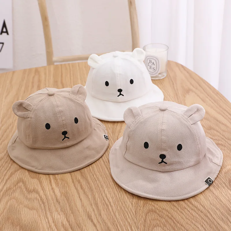 

Spring Summer Baby Bucket Hat Cute Bear Ear Newborn Panama Cap Solid Color Outdoor Beach Kids Baby Boy Girl Sun Hats