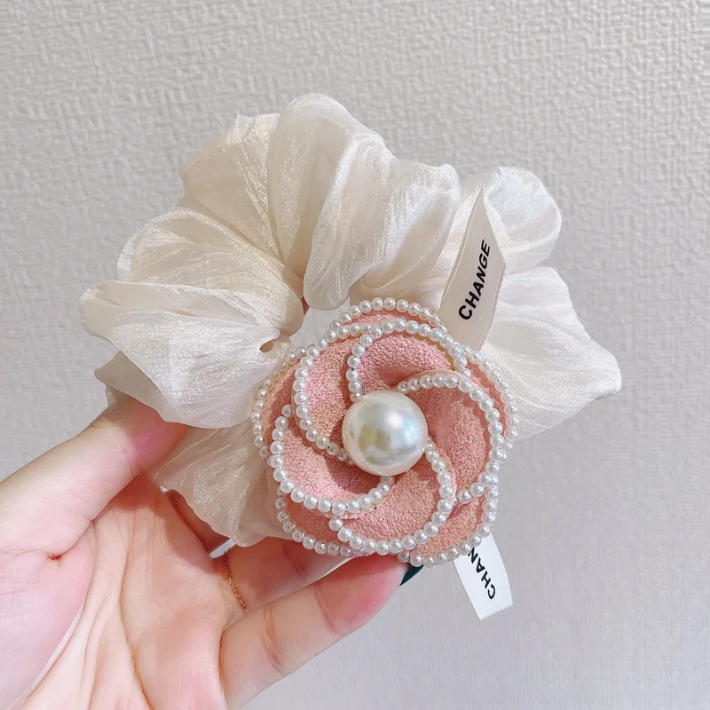

Camellia Flower Hair Ties For Women Elastic Rubber Bands Bow Girl Scrunchies Korean Hair Accessories Wholesale
