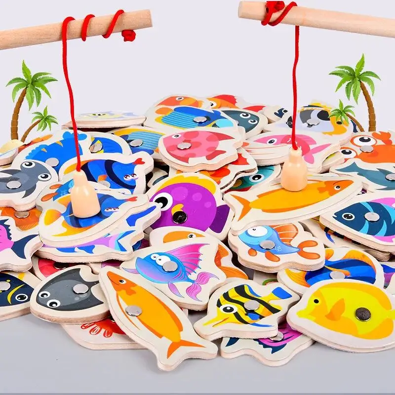 

Обучающая интерактивная игра для родителей и детей, деревянная Магнитная рыболовная игрушка Монтессори, Когнитивная рыболовная удочка, морская жизнь, рыба, игра