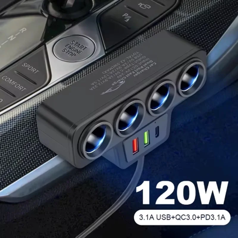 120 Вт Автомобильное зарядное устройство для телефона Адаптер прикуривателя 12 В 24