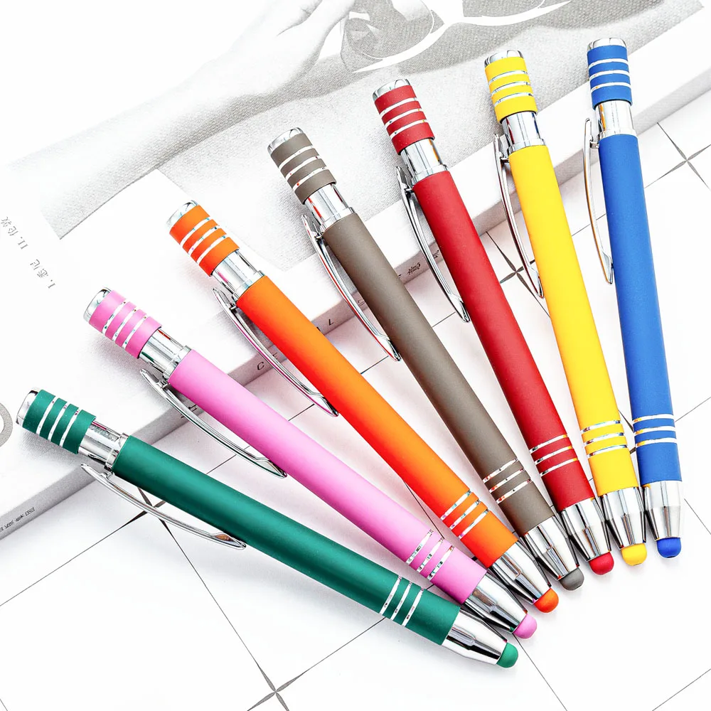 

50Pcs Personalized Rubber Metal Ballpoint With Stylus 2 In 1 Comfortable Grip Soft And Retractable Touch Screen Pen Custom Logo