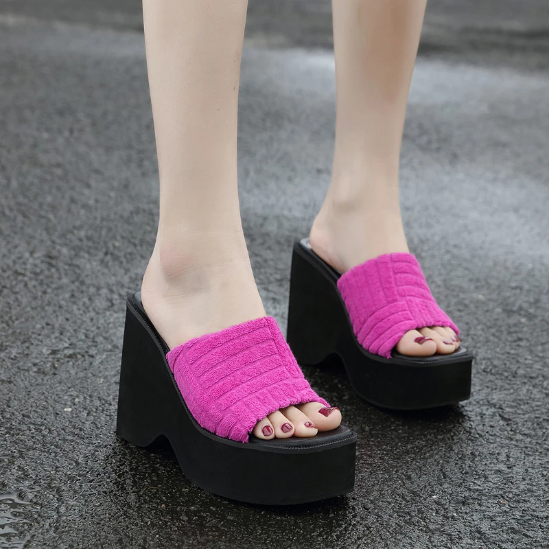 

Summer New Wedge Platform High Heel Sandals Shoes Square Toe Slippers Women Sexy Pumps Shoes 35-43