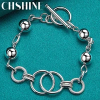 chshine 925 sterling silver multi circle ball smooth bead chain link bracelet for women man wedding party fashion jewelry