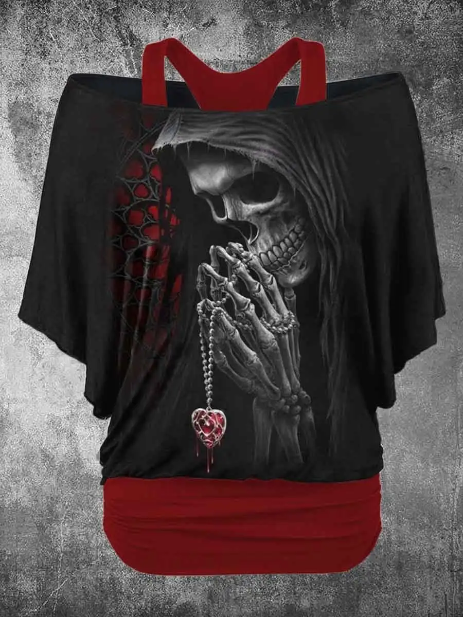 

Women's Vintage Punk Skull Printed Two Piece Top