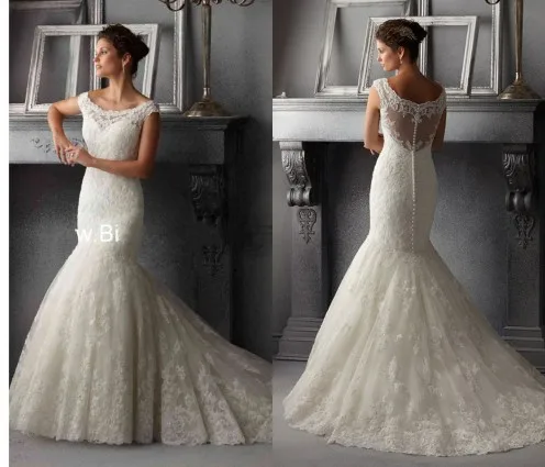 

ivory custom made Wedding Dress 2022 new Illusion Back Vestido De Noiva mermaid Beads O Neck Lace Appliques Bride Bridal Gown