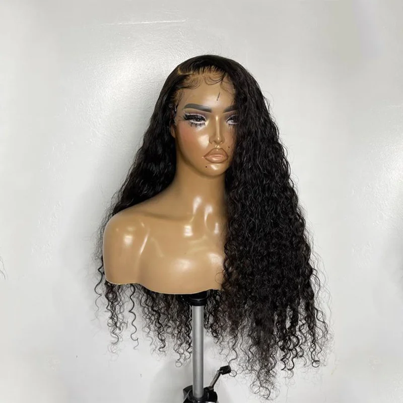 

Preplucked мягкий бесклеевой Черный цвет 26 дюймов длинный 180% Плотность кудрявый глубокий кружевной передний парик для женщин с BabyHair ежедневно