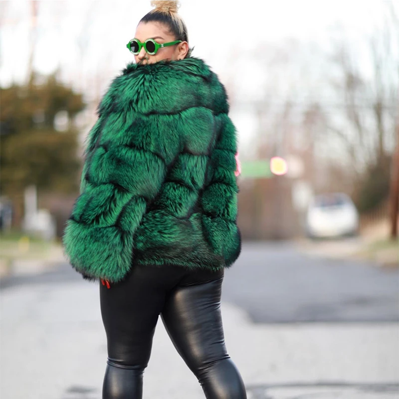 Natural Fox Fur Jacket Women Luxury Thicken High Street Outertwear Lady Winter New Warm Cozy Genuine Green Fox Fur Coat Female