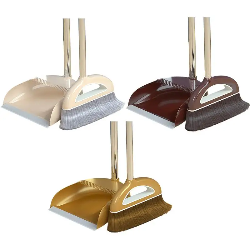 

Broom And Dustpan Set Dust Pan And Broom With Long Handle Windproof Floor Broom Non-Stick Hair Sweeper Magic Broom Set With Com