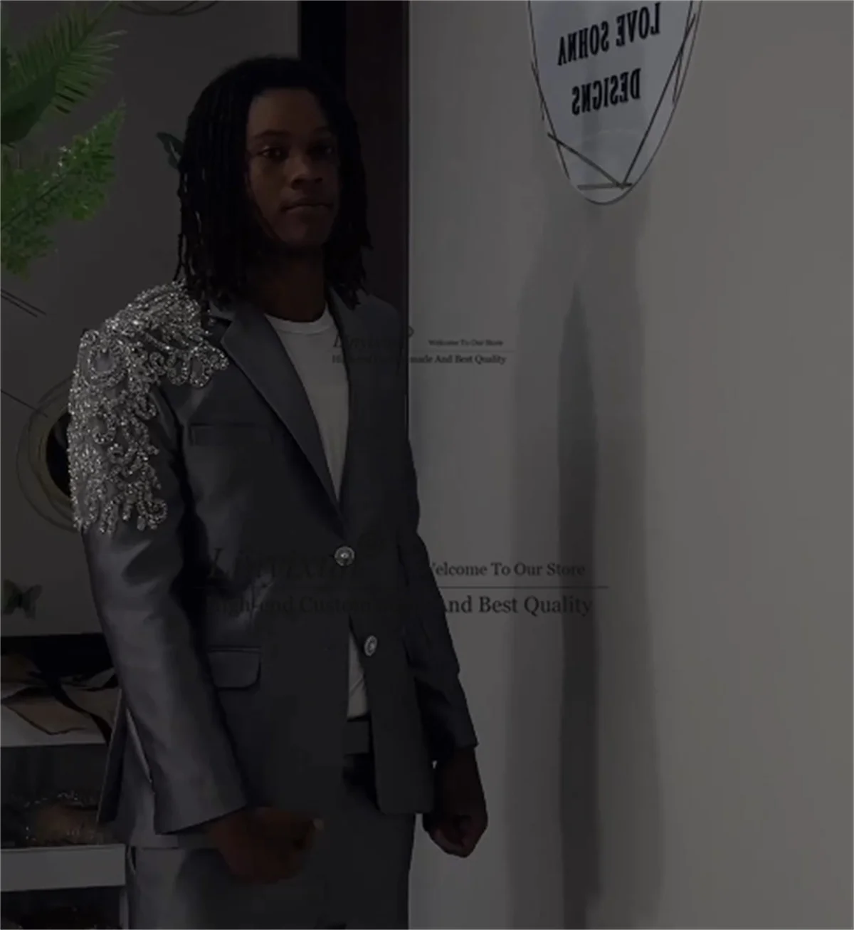 Роскошные мужские костюмы из бисера и кристаллов серые Свадебные смокинги для