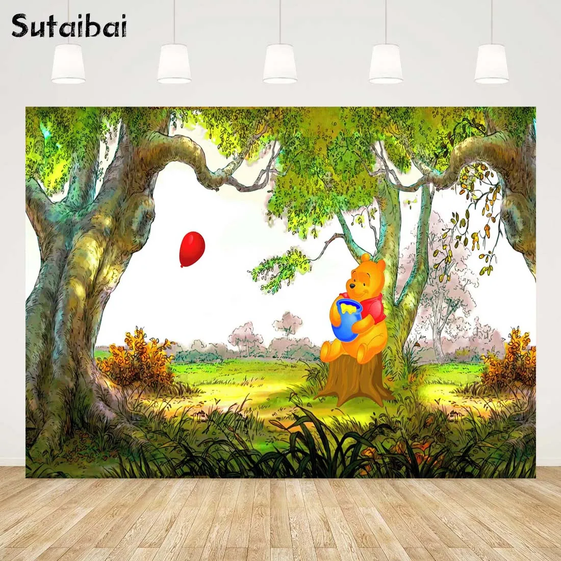 

Winnie The Pooh Theme Photography Backdrop Kids Happy Birthday Party Decorations Vinyl Photo Studio Props Background Decoration