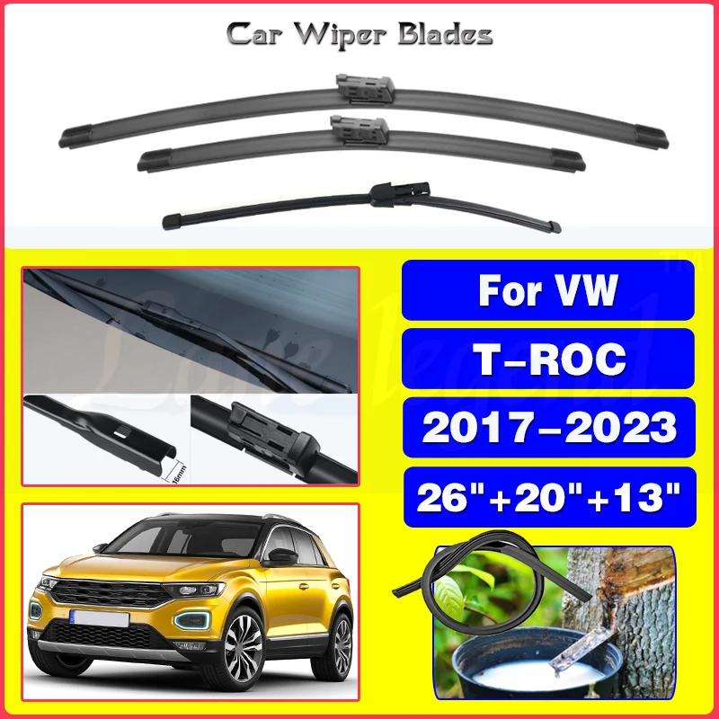 Щетки стеклоочистителя для Volkswagen VW T-ROC 2017-2023 26 дюймов + 20 дюймов + 13 дюймов, аксессуары для лобового стекла, лобового стекла, 2021 2022