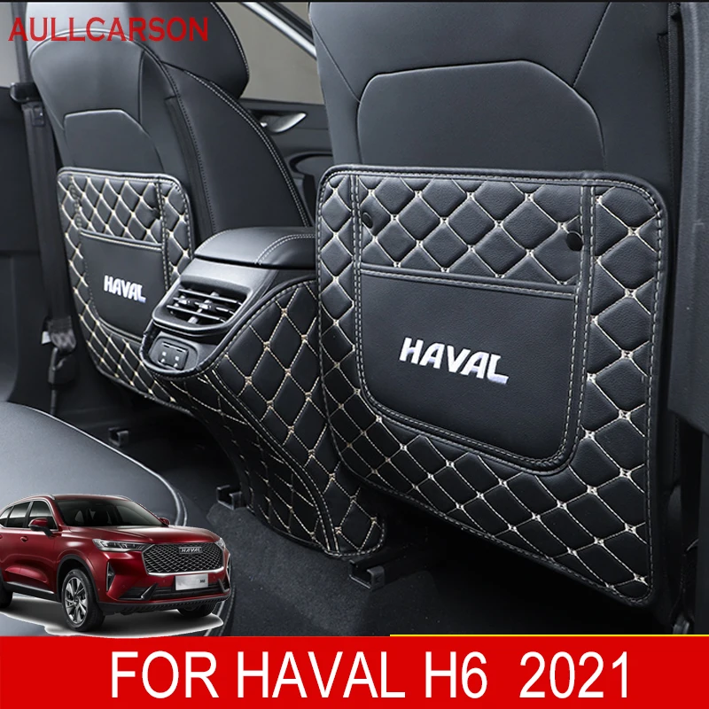 

For Haval H6 2021 Leather Anti-Child-Kick Pad Car Waterproof Seat Back Protector Cover Mud Storage Bag Interior Accessories 3PCS