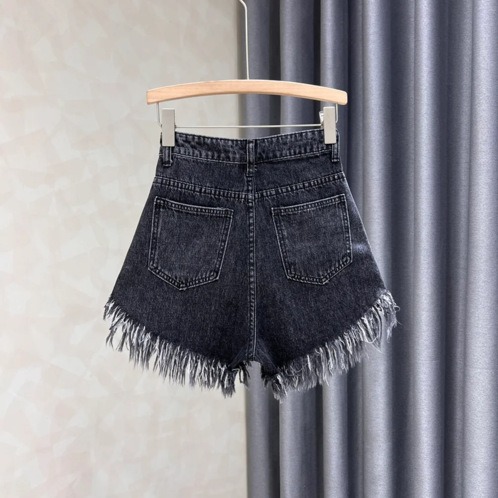 Ins Design Heavy Industry Ring Denim Shorts Women's Clothing Summer New Fashion Tassel Thin Effect High Waist Short Hot Pants