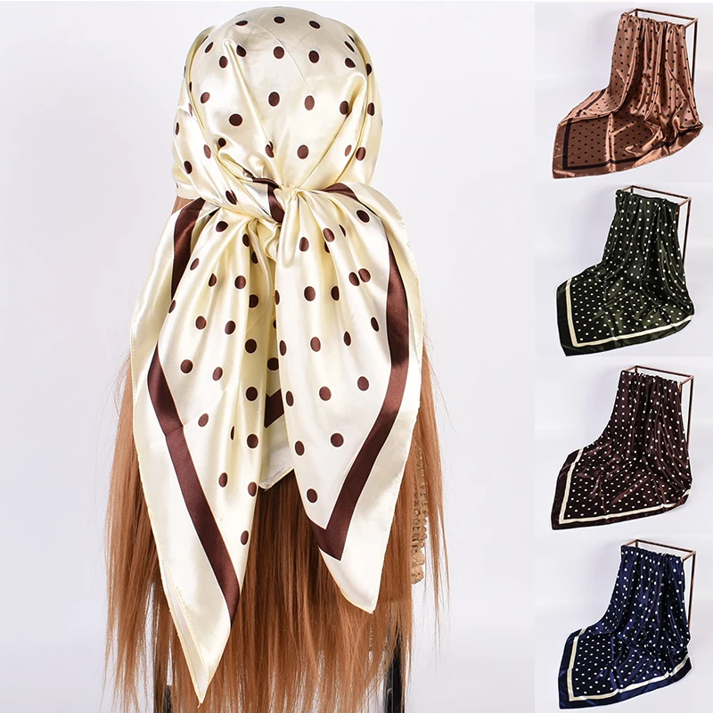 

90*90cm Satin Scarf Fashion Dot Square Scarves Multifunctional Bandanna Muffler Elegant Hair Scarf Women Hijab Free Shipping