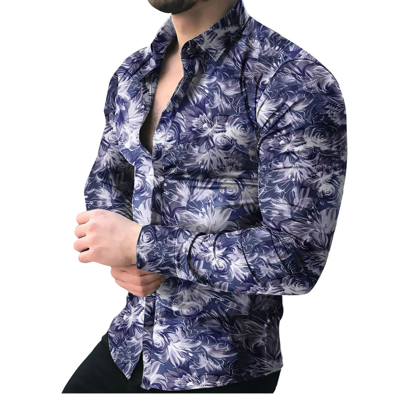 

Cotton T Shirts for Men Men'S Autumn And Winter Casual Printed Shirt Long-Sleeved Button Lapel Shirt Casual Dry Tee Shirts Men