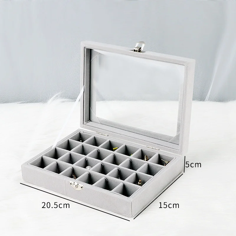 

12/24 Cells Jewelry Wooden Storage Box with Visible Lid Rings Earrings Necklace Holder Case Classified Organizer MJJ88