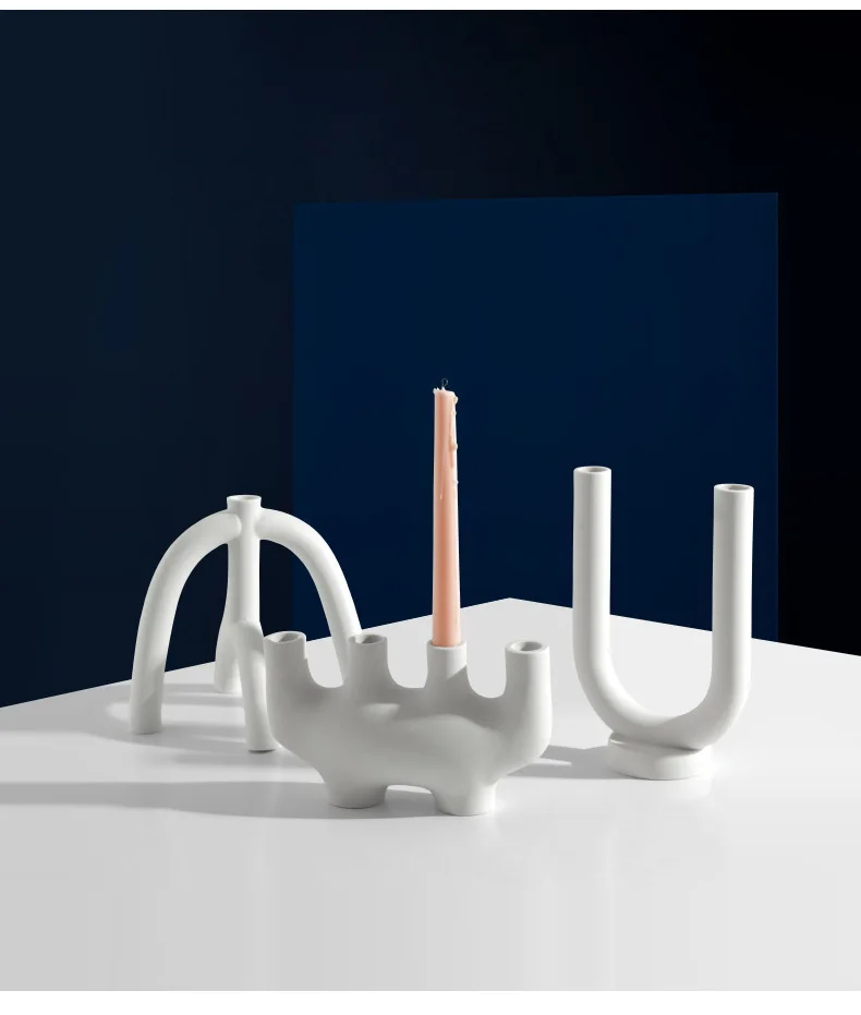 Креативные керамические подсвечники в скандинавском стиле белые с водяной