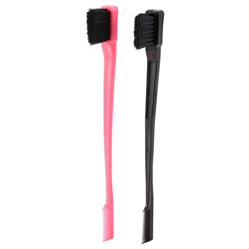 

Двусторонняя расческа для волос с контролем краев, комбо-набор из 2 частей, розовый и черный