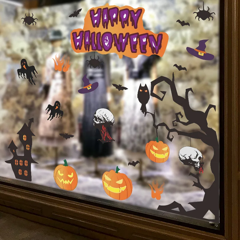 Наклейка на стену в виде тыквы черепа ведьмы замка летучей мыши