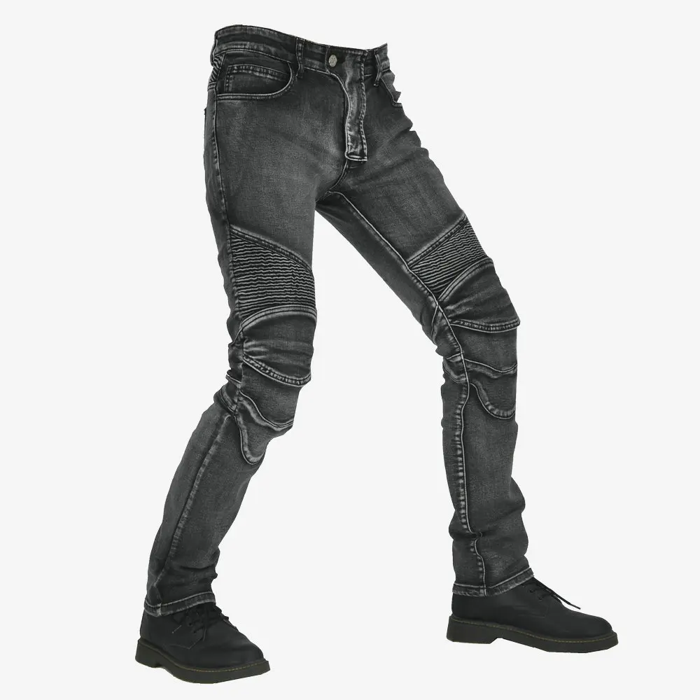 LOMENG Men Motorcycle Riding Pants Motorbike Motocross Jeans Cycling CE knee Hip Removable Armored Slim Stretch Pants LMPM04
