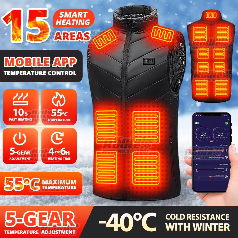 

15 Areas Self Heated Vest Body Warmer APP Control Women Men Warm Heating Jacket Heated Vest Thermal Camping Winter Clothing 2022