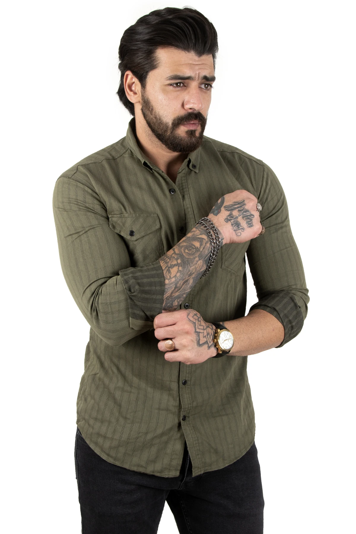 DeepSEA striped snap lycra jeans shirt 2201859