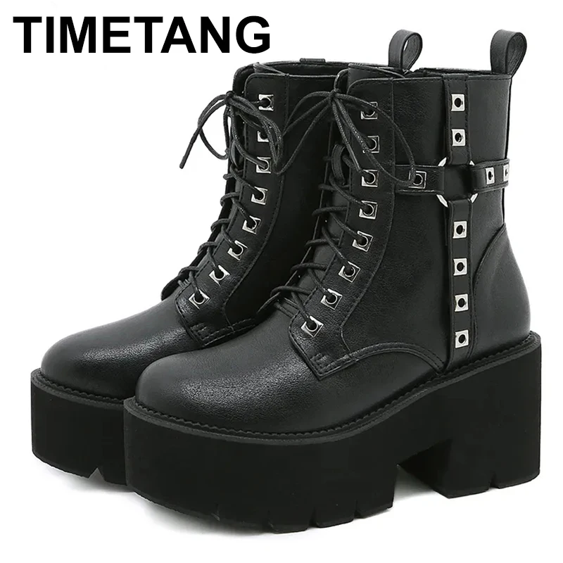 

2023 Platform Designer Goth Cool Motorcyle Women Boots Punk shoes Zipper Elastic Band Black Ladies Shoes plus big size 43