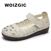 woizgic women ladies mother genuine leather female shoes sandals flowers summer embroidery retro hollow size 35 41 mld 7011